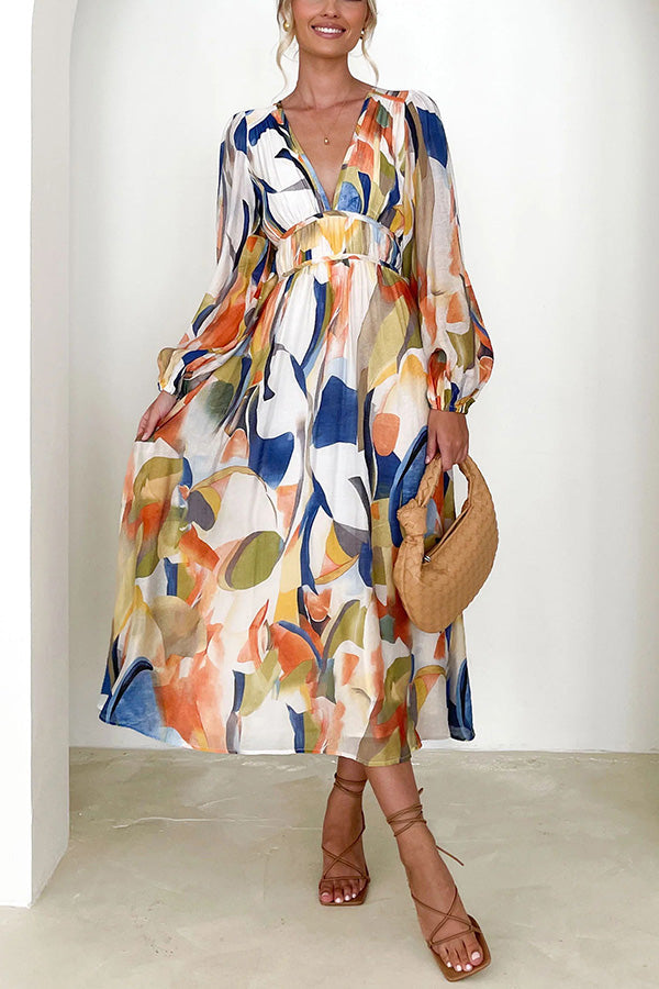 LM | Eclipse Season Printed long-sleeved maxi dress with flowing sleeves