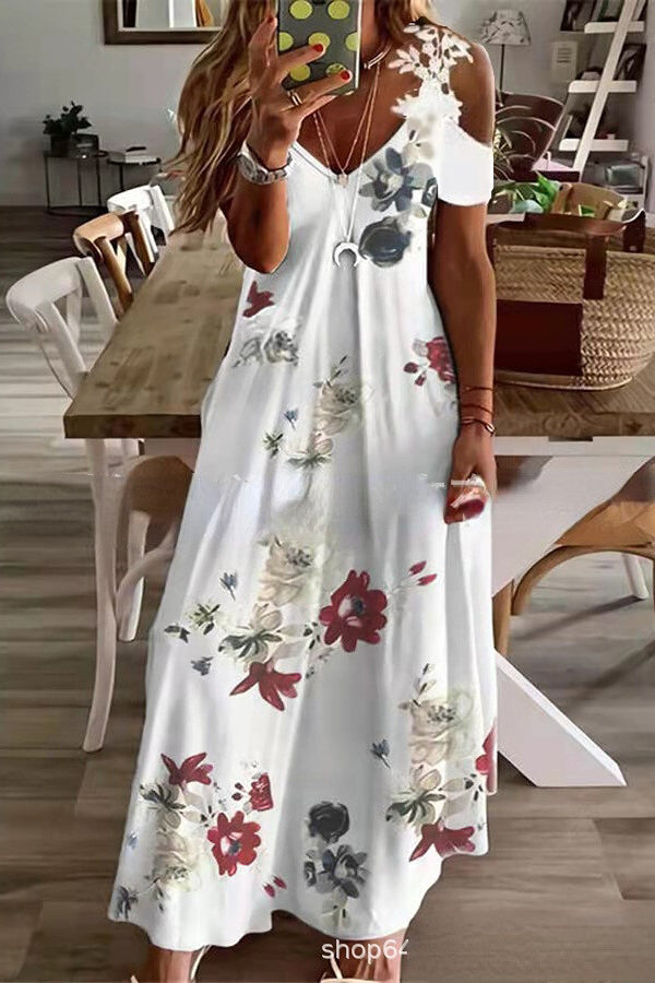 LM | Viana Contrasting lace printed maxi dress with straight sleeves