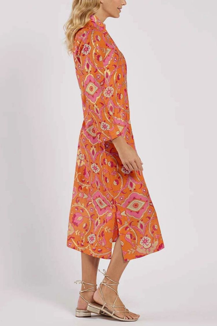LM | Printed midi dress with stand-up collar