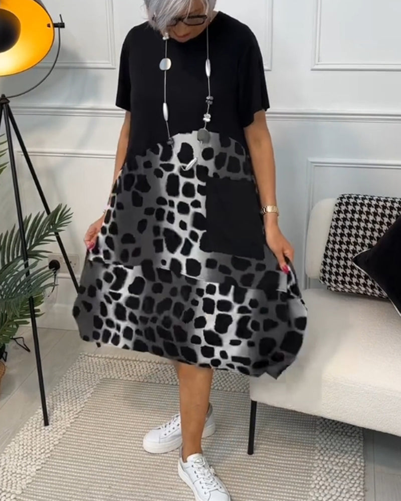 LM | Stylish short-sleeved midi dress with leopard print