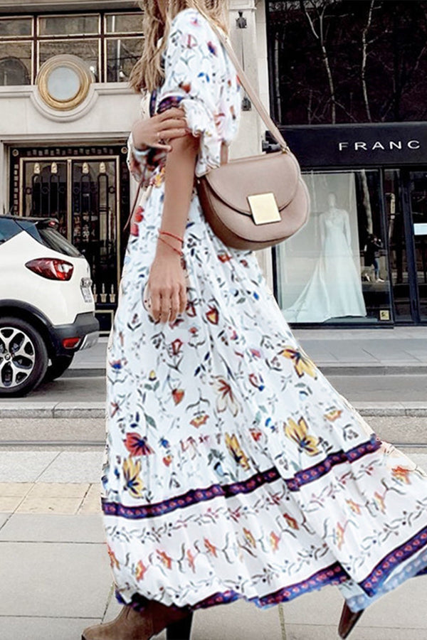 LM | Lavender Flavor Printed Long Sleeve Button A-Line Maxi Dress