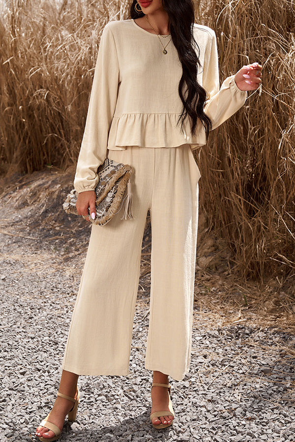 LM | Temperament leisure suit monochrome long-sleeved top loose pants