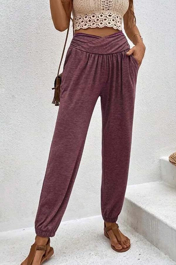 LM | Temperament casual loose pocket high waist pants