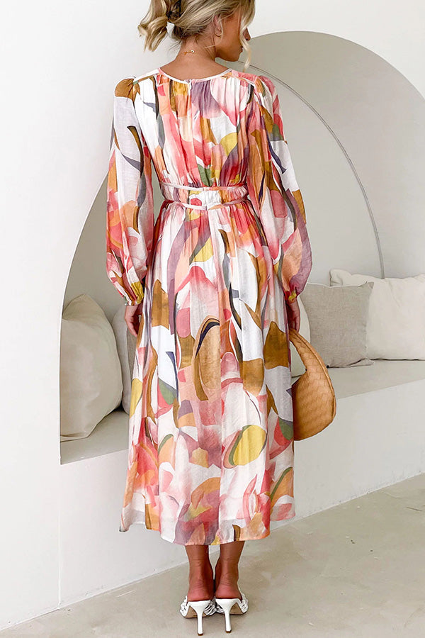 LM | Eclipse Season Printed long-sleeved maxi dress with flowing sleeves