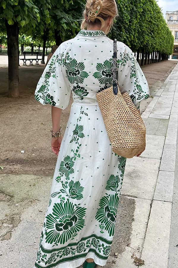 LM | Unique print button down long sleeve shirt maxi dress