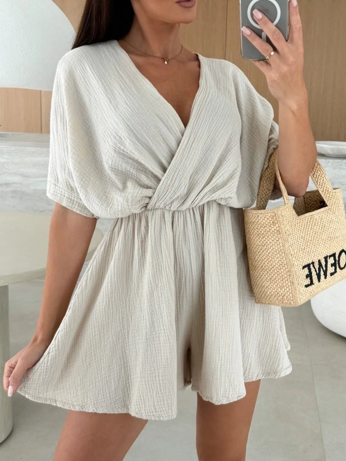 LM | Surplice Half Sleeve Wrap Romper