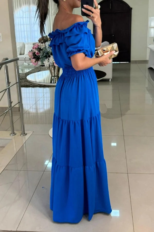 LM | Admit Your Feelings Off-the-shoulder maxi dress with smocked waist
