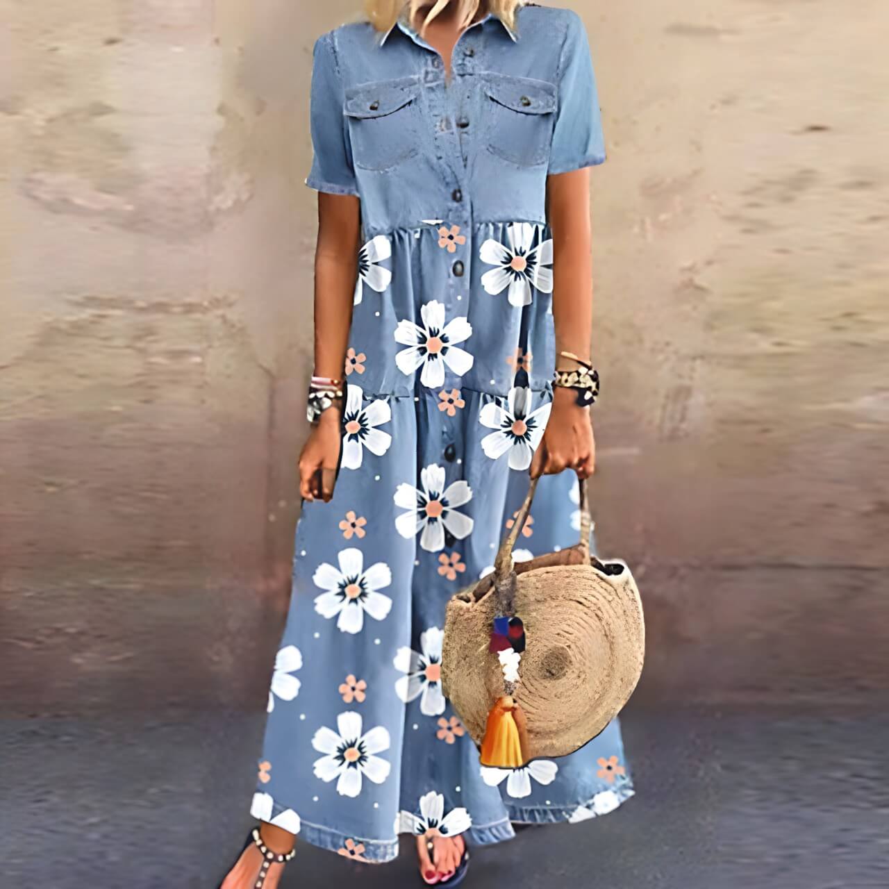 LM | Maxi dress with button placket
