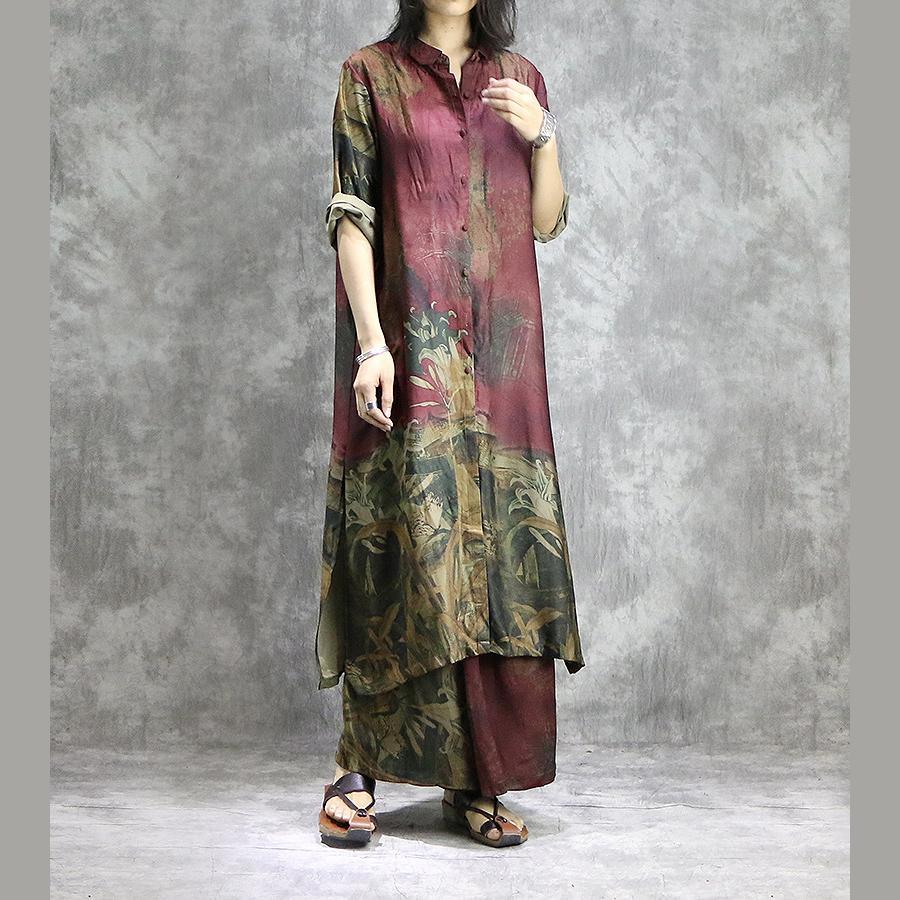 LM | Organic wide leg pants silk tunics plus size red prints dresses summer two pieces