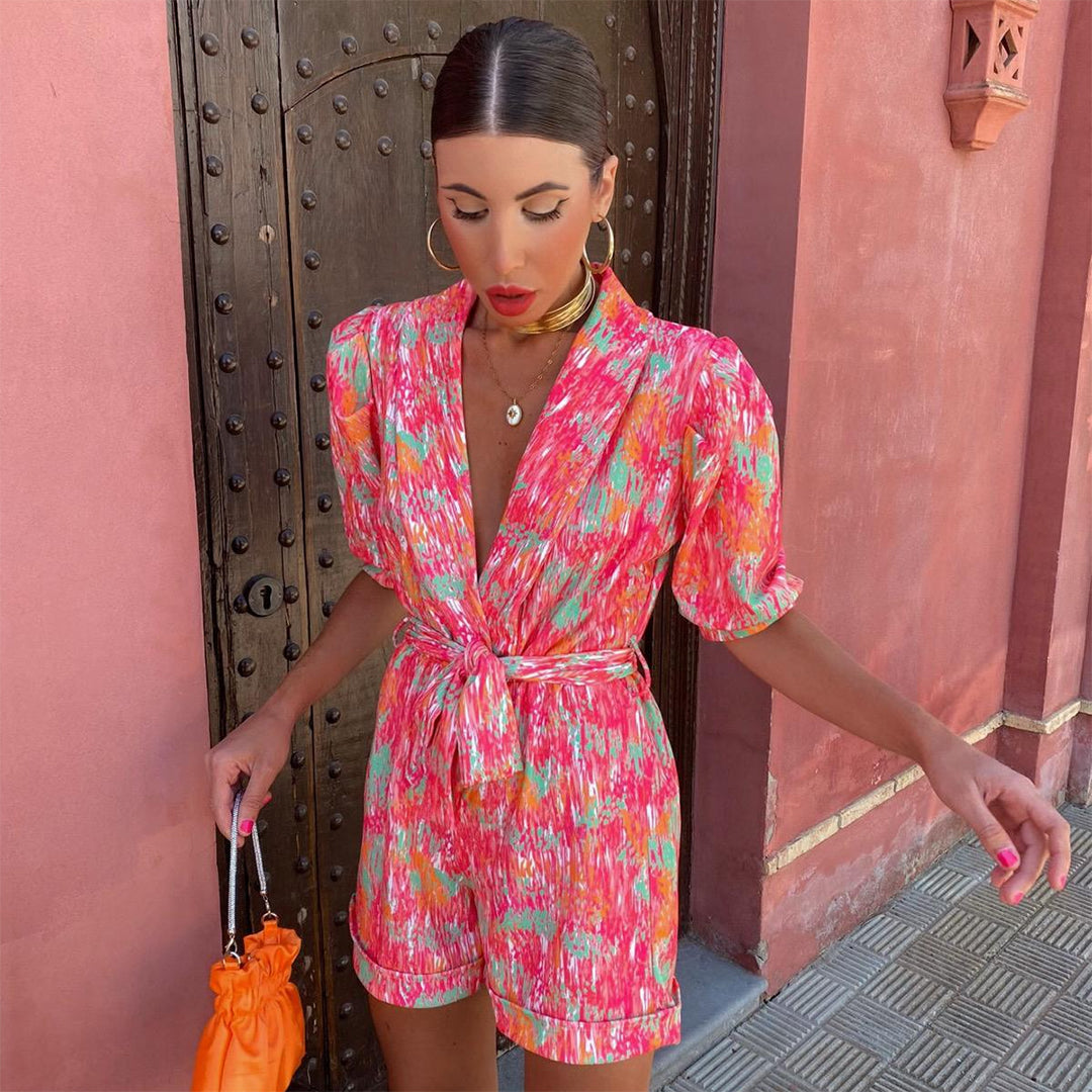 LM | Stylish summer romper with V-neck