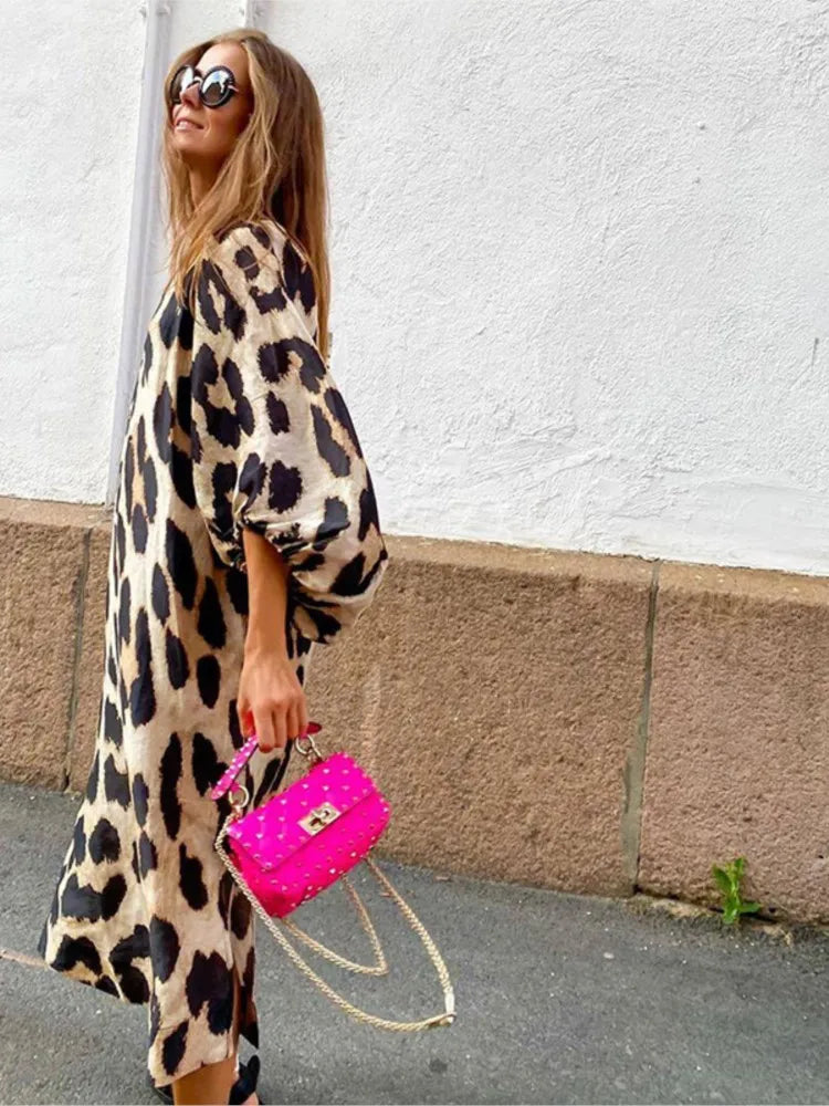 LM | Luxe midi dress with leopard print