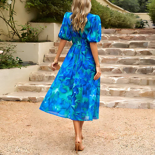 LM | Vintage Glam Lantern Sleeve Midi Dress