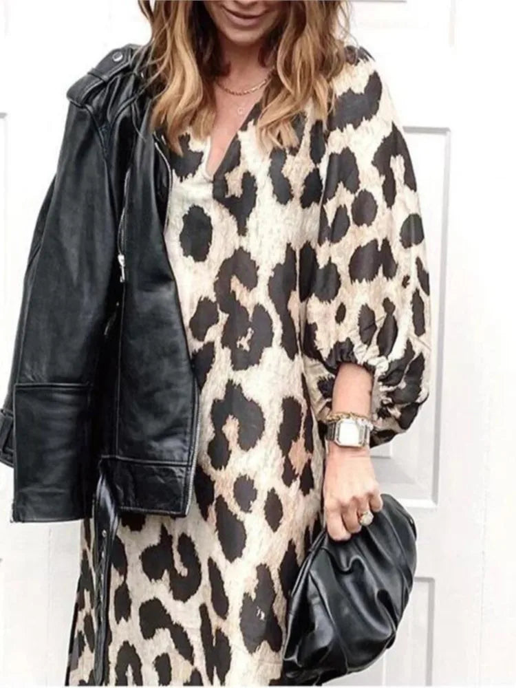 LM | Luxe midi dress with leopard print