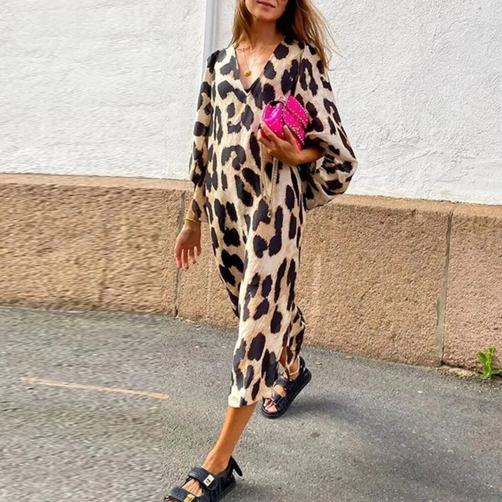 LM | Luxe midi dress with leopard print