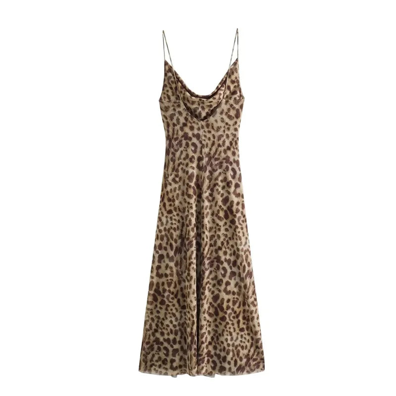 LM | Maxi dress with leopard print and spaghetti straps