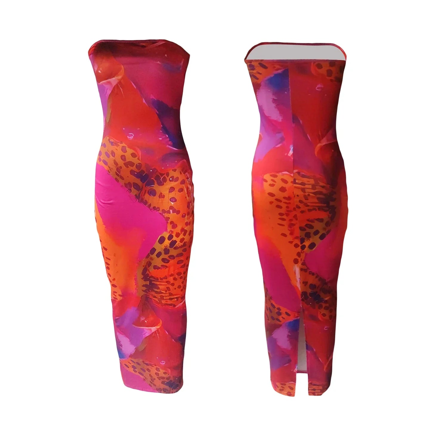 LM | Strapless maxi dress with colorful leopard print