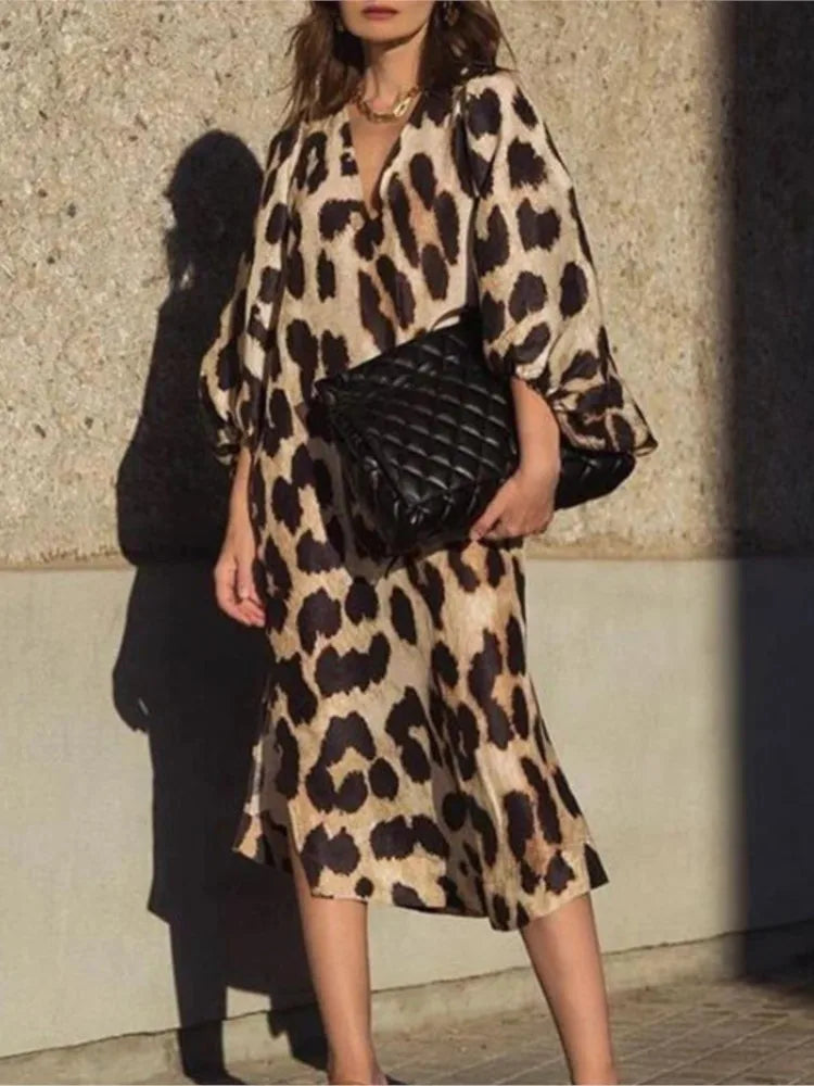 LM | Luxe midi dress with leopard print
