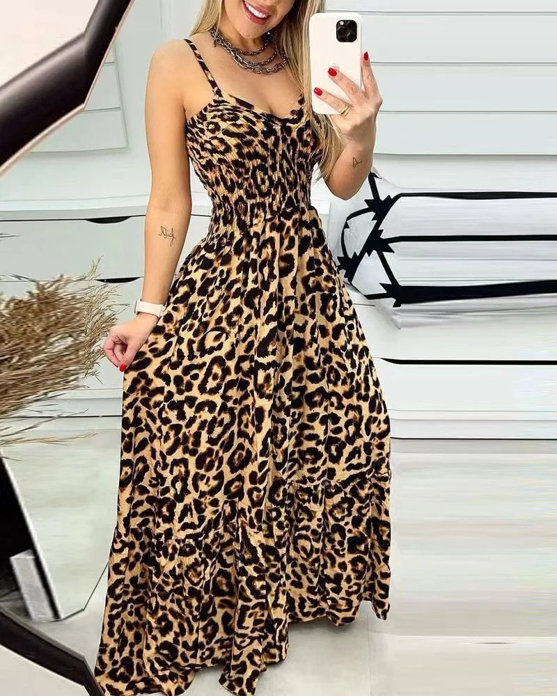 LM | Maxi dress with leopard print and spaghetti straps