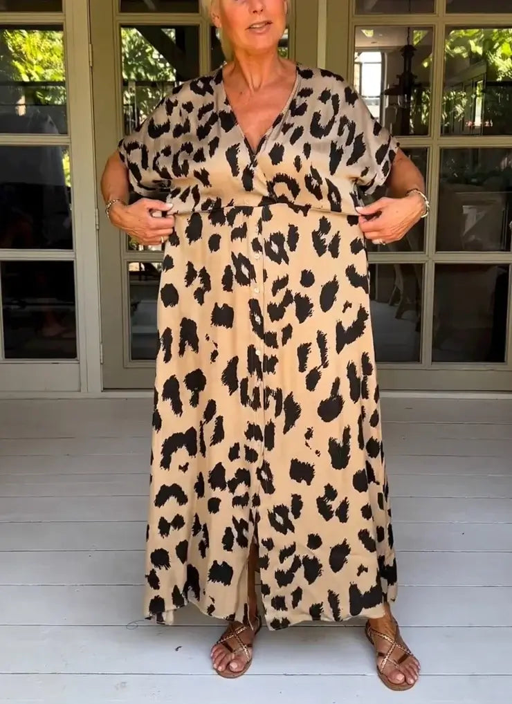 LM | Maxi dress with leopard print and V-neckline