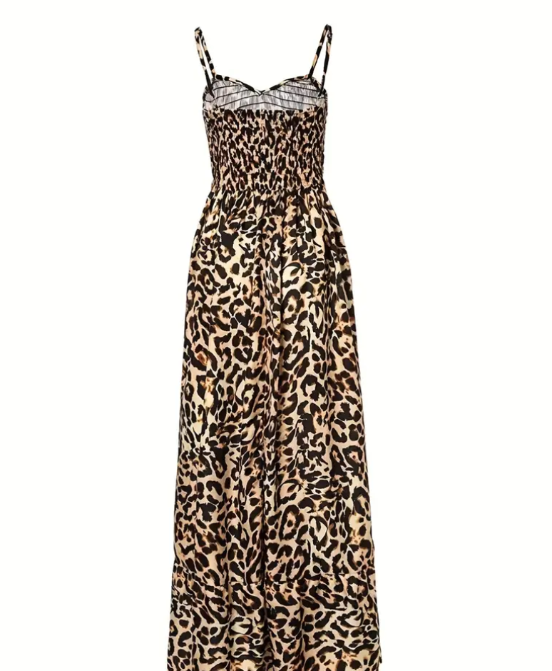 LM | Maxi dress with leopard print and spaghetti straps