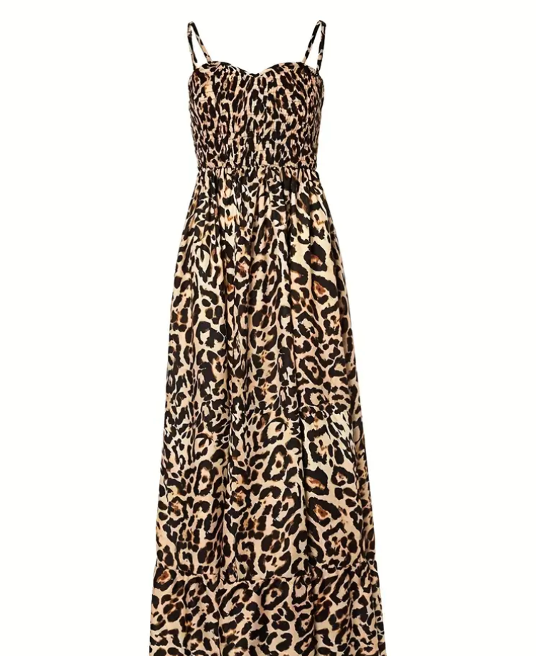 LM | Maxi dress with leopard print and spaghetti straps