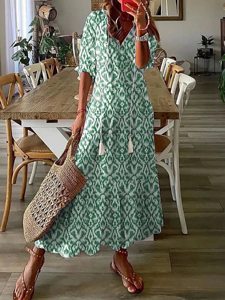 LM | Boho patterned midi dress with short sleeves