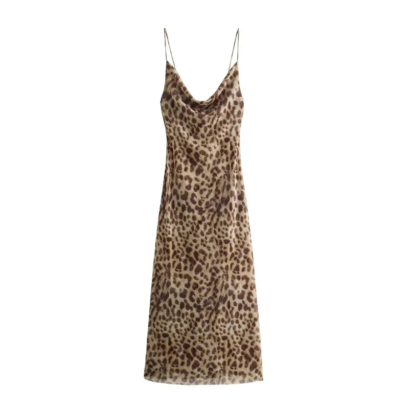 LM | Maxi dress with leopard print and spaghetti straps