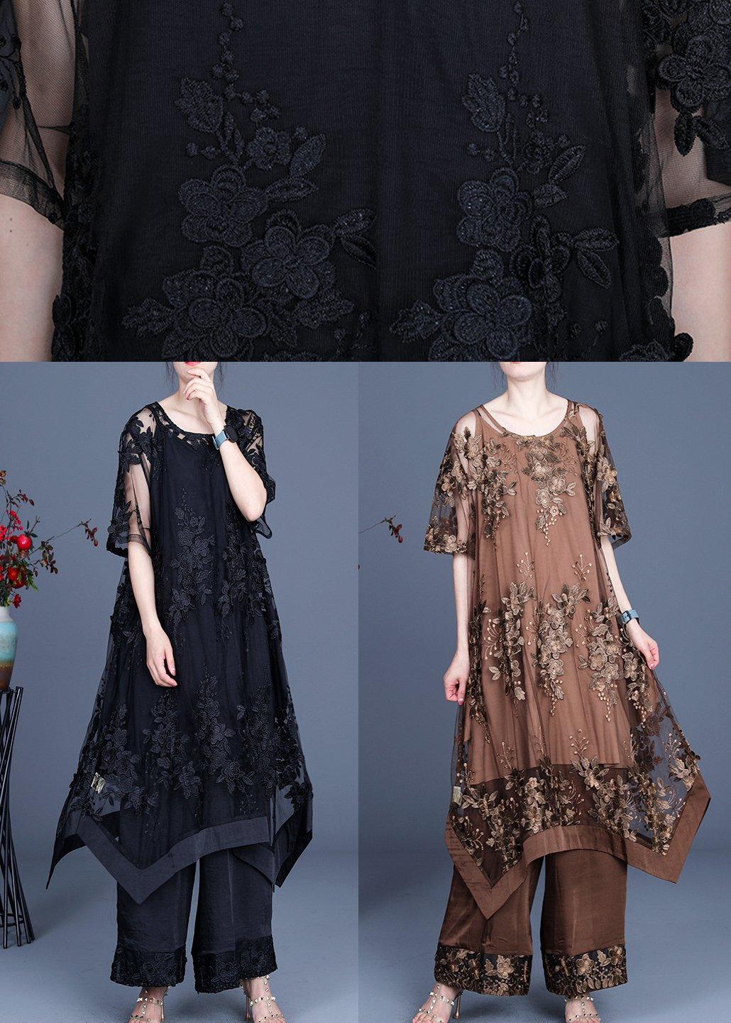 LM | Summer Black Dress Wide Leg Pants Suspender Skirt Three Piece Set