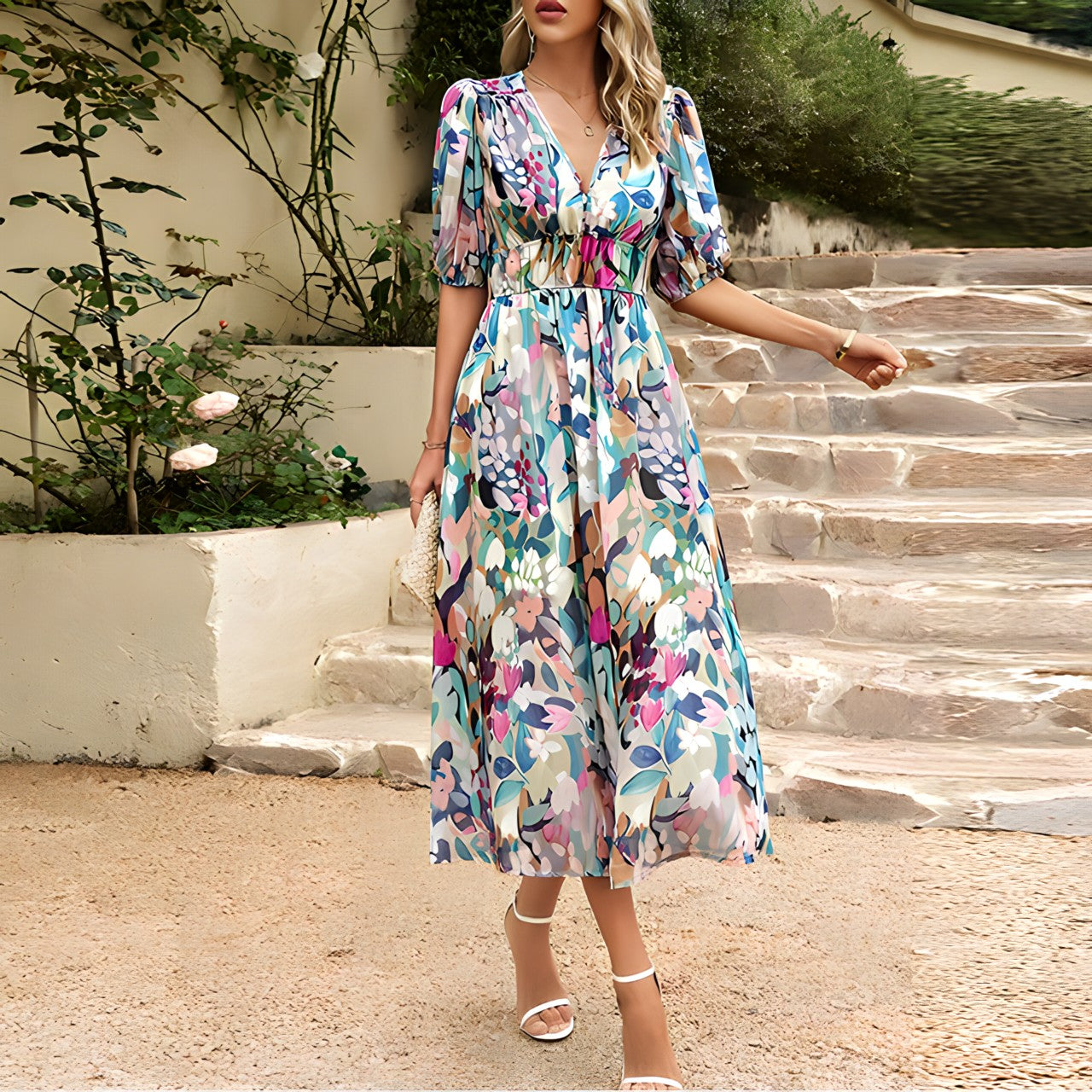 LM | Midi dress with V-neck