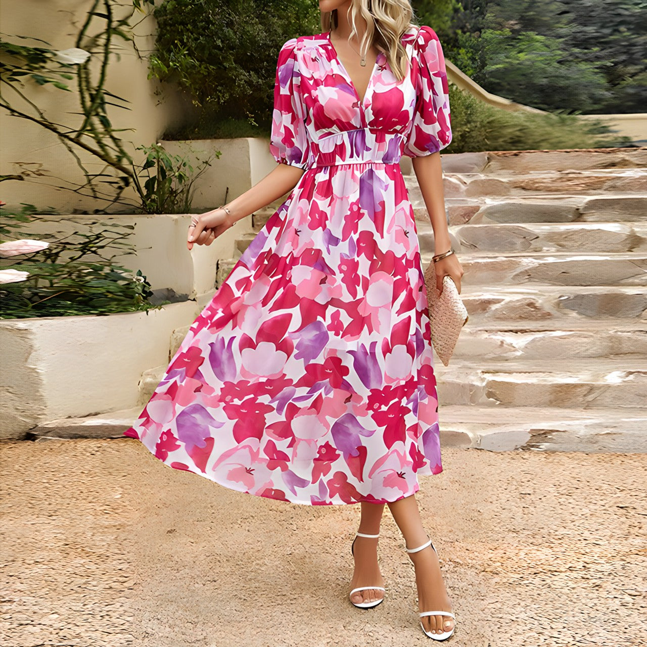 LM | Midi dress with V-neck