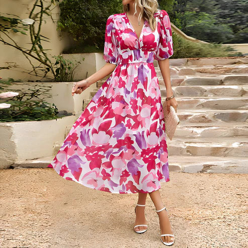 LM | Vintage Glam Lantern Sleeve Midi Dress