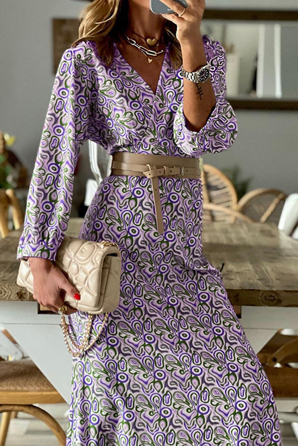 LM | V-neck multi print midi dress