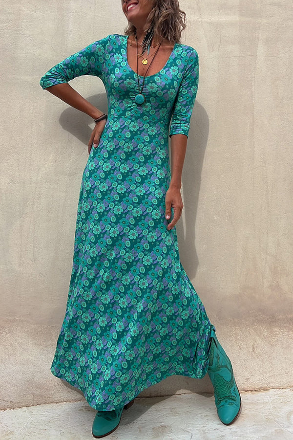 LM | Iconic Crush Floral Half Sleeve Elasticated Maxi Dress