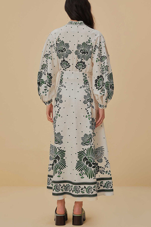 LM | Unique print button down long sleeve shirt maxi dress