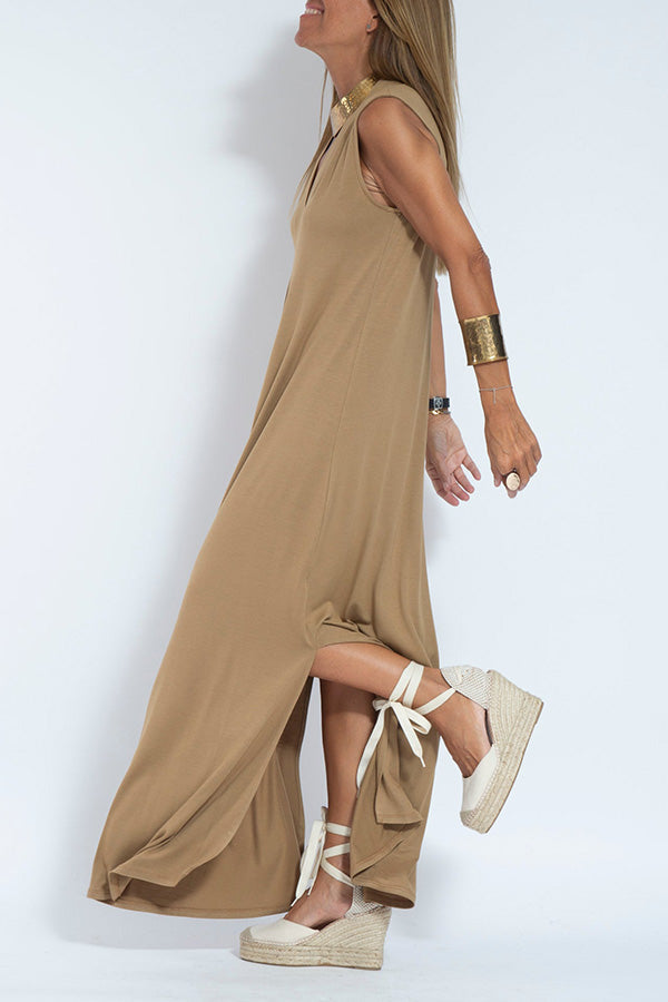 LM | Elegant is forever knit solid color sleeveless slit maxi dress