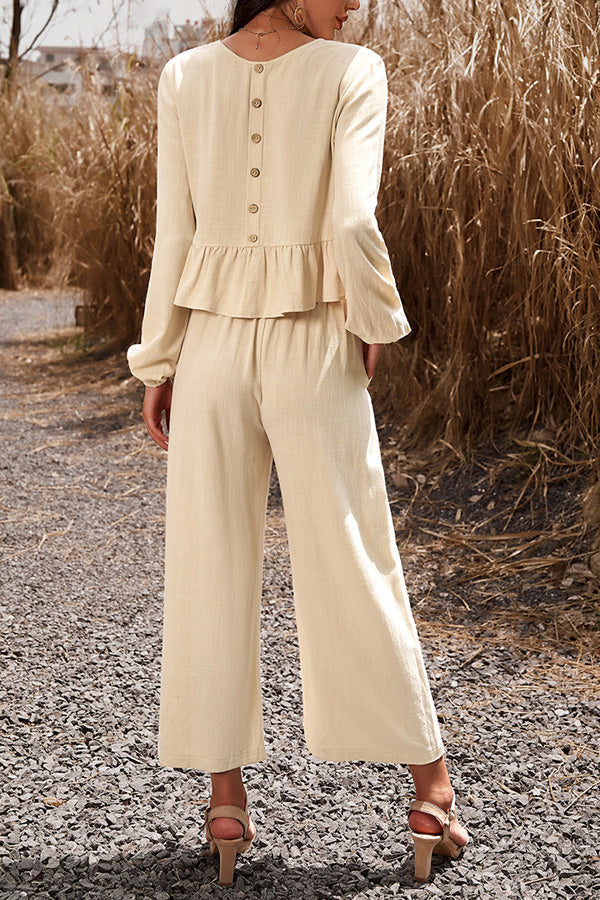 LM | Temperament leisure suit monochrome long-sleeved top loose pants