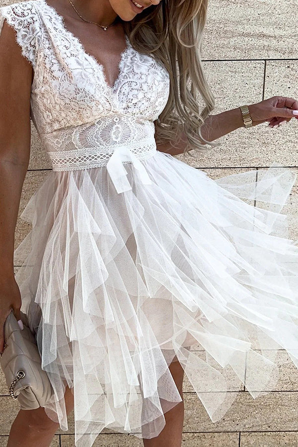 LM | V-neckline Sleeveless lace midi dress