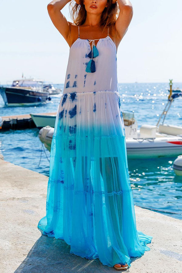 LM | Island Evenings Gradient Print Tassel Halter Maxi Dress