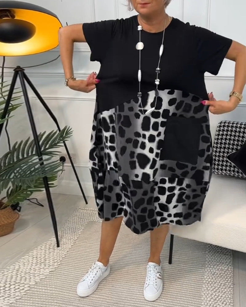 LM | Stylish short-sleeved midi dress with leopard print