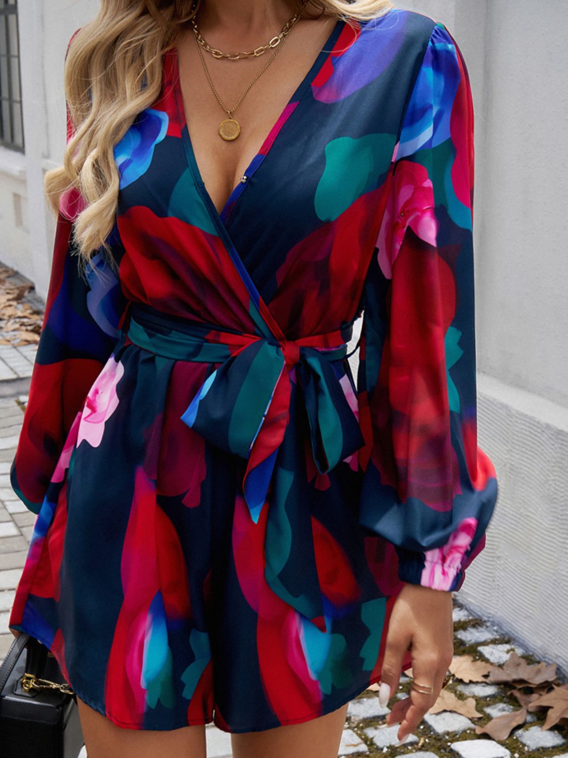 LM | Devine Tied Surplice Long Sleeve Romper
