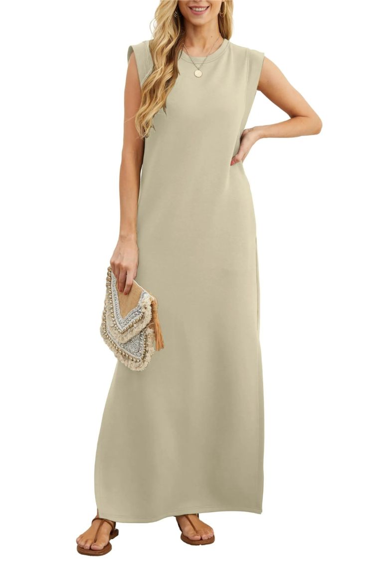 LM | Women's Casual Loose Split Pleatless Maxi Dress
