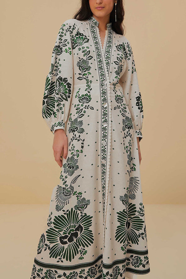 LM | Unique print button down long sleeve shirt maxi dress