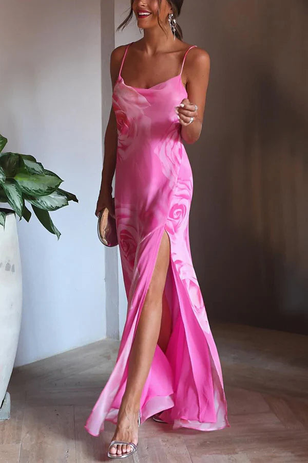 LM | You Get The Picture Floral Cowl Neck Flowy Slit Maxi Dress