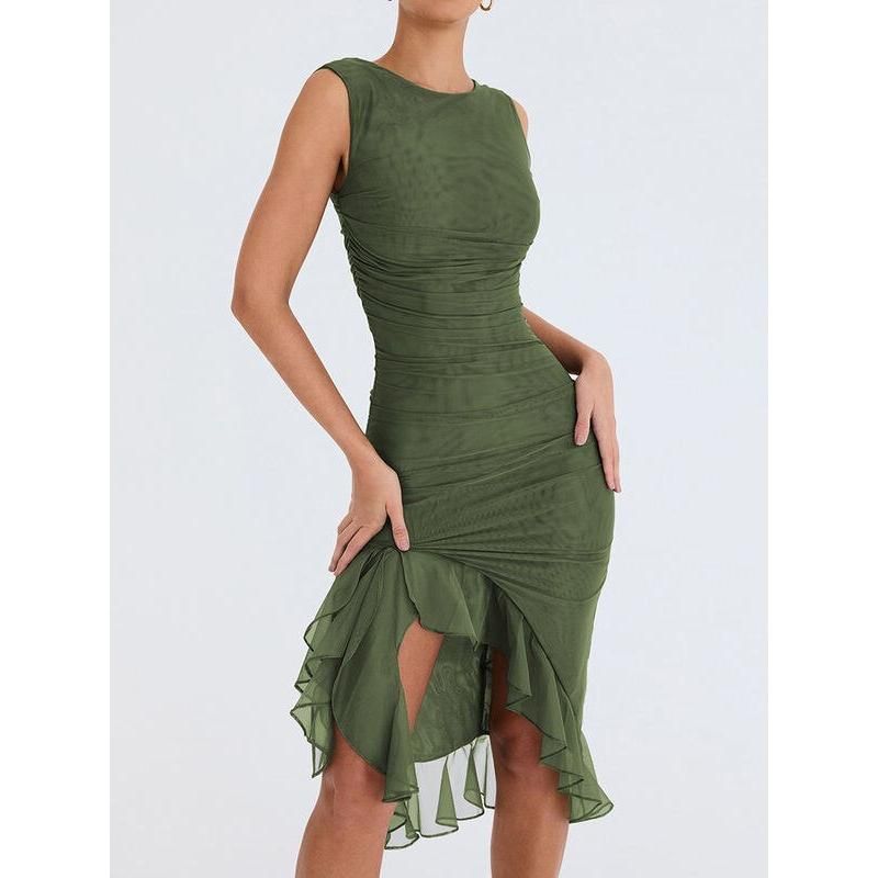 LM | Elegant backless midi dress with ruffles