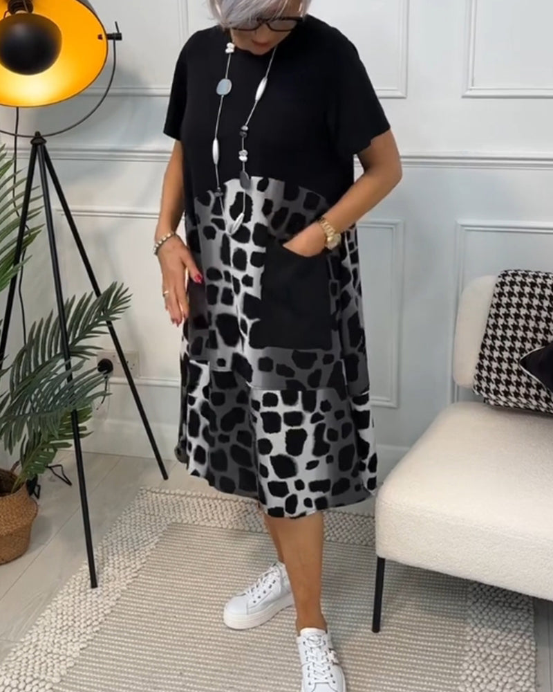 LM | Stylish short-sleeved midi dress with leopard print