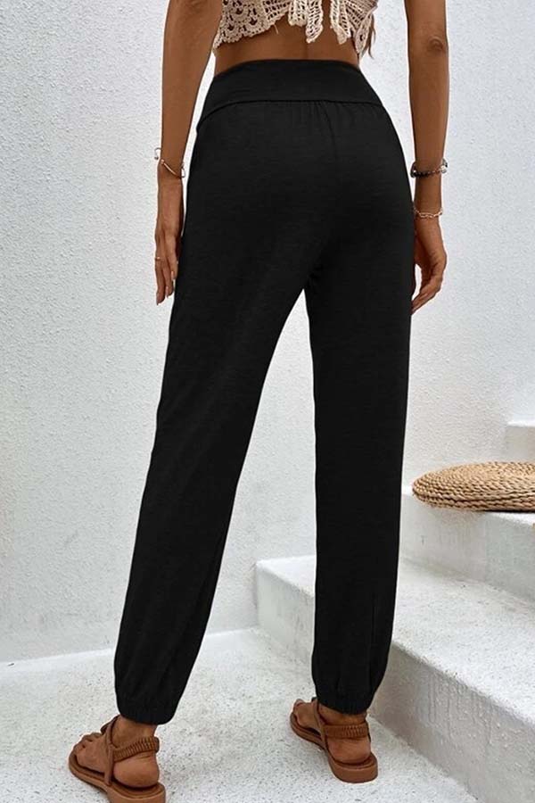 LM | Temperament casual loose pocket high waist pants