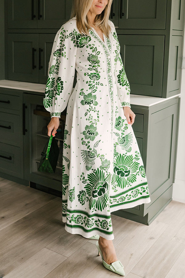 LM | Unique print button down long sleeve shirt maxi dress