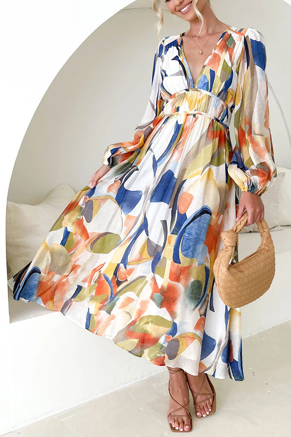 LM | Eclipse Season Printed long-sleeved maxi dress with flowing sleeves