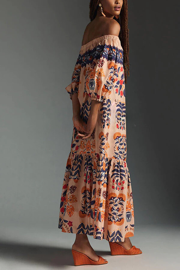 LM | Island Lover Printed off-the-shoulder, flowing midi dress