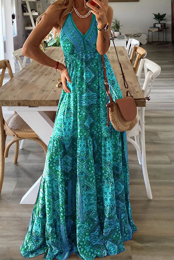LM | Celeste Boho printed strappy maxi dresses with elastic waist